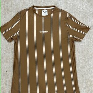 Denim & Flower Shirt Mens M Brown Stripe Crew Neck Ricky Singh Casual Tee Medium